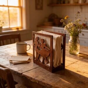 Napkin Holder: Dancing Couple Silhouette - Rustic Wood Shadowbox
